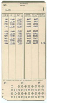 Amano MJR-7000 and MJR-8000 Time Clock Cards 000-099 Number Series 1000 