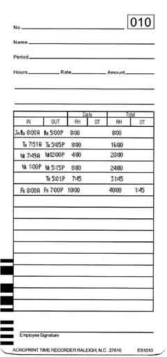 ES1010 time cards